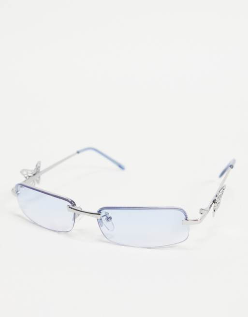 Bershka – Niebieskie okulary przeciwsłoneczne w stylu lat 90. bez oprawek