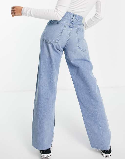 Bershka – Niebieskie workowate jeansy z postrzępionymi wykończeniami, 2 z 4