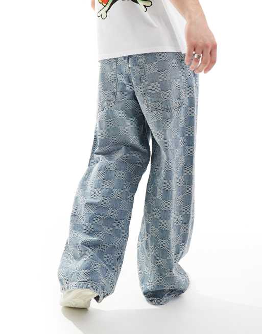 Bershka – Niebieskie żakardowe jeansy super baggy , 2 z 5