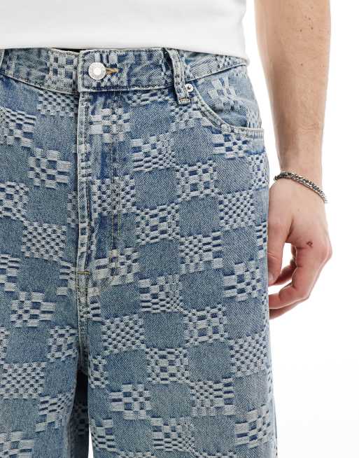 Bershka – Niebieskie żakardowe jeansy super baggy , 4 z 5
