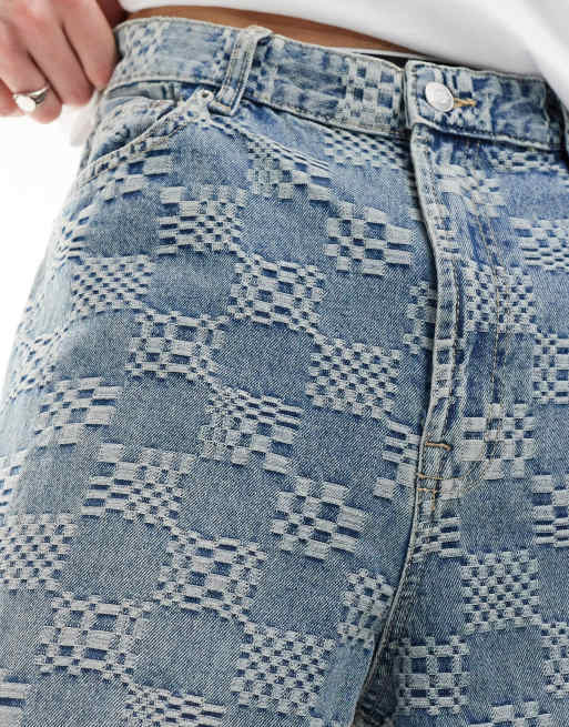 Bershka – Niebieskie żakardowe jeansy super baggy , 5 z 5