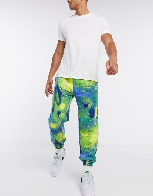 Bershka – Niebiesko-zielone joggersy z efektem tie-dye – Część zestawu