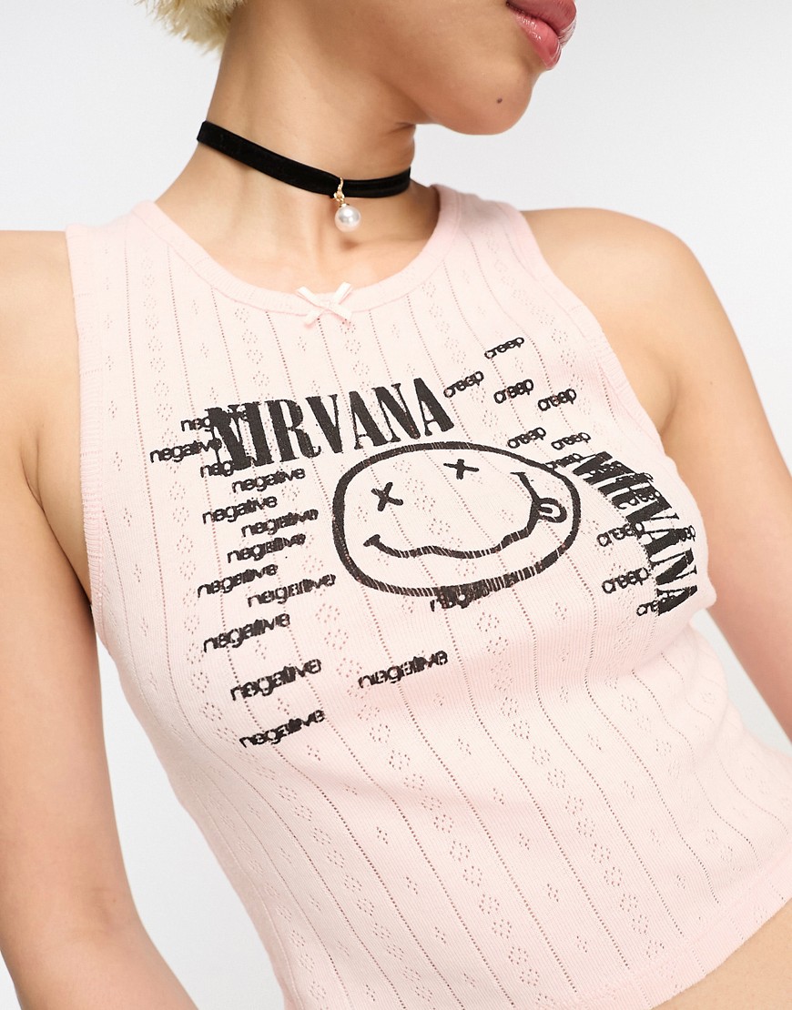 Nirvana - Canotta traforata rosa - Bershka T-shirt donna  - immagine2