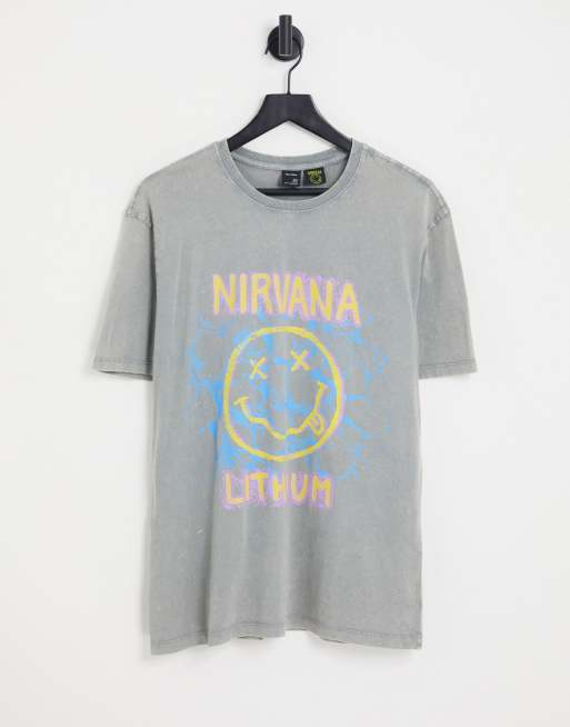 Bershka Nirvana Lithium T shirt in gray