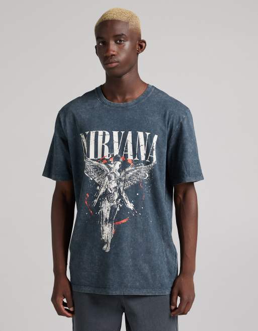 Bershka Nirvana t shirt in washed black