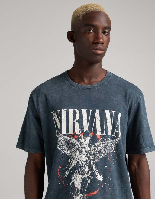 Bershka Nirvana t shirt in washed black