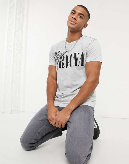 Bershka Nirvana t shirt in washed gray