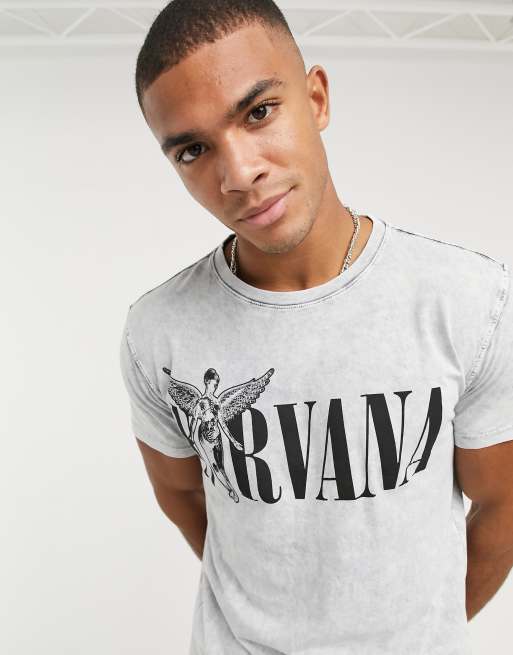 Bershka Nirvana t shirt in washed gray