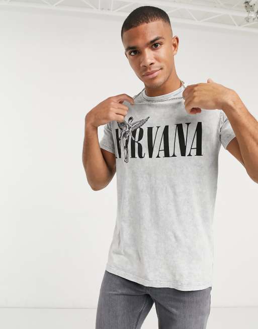 Bershka Nirvana t shirt in washed gray