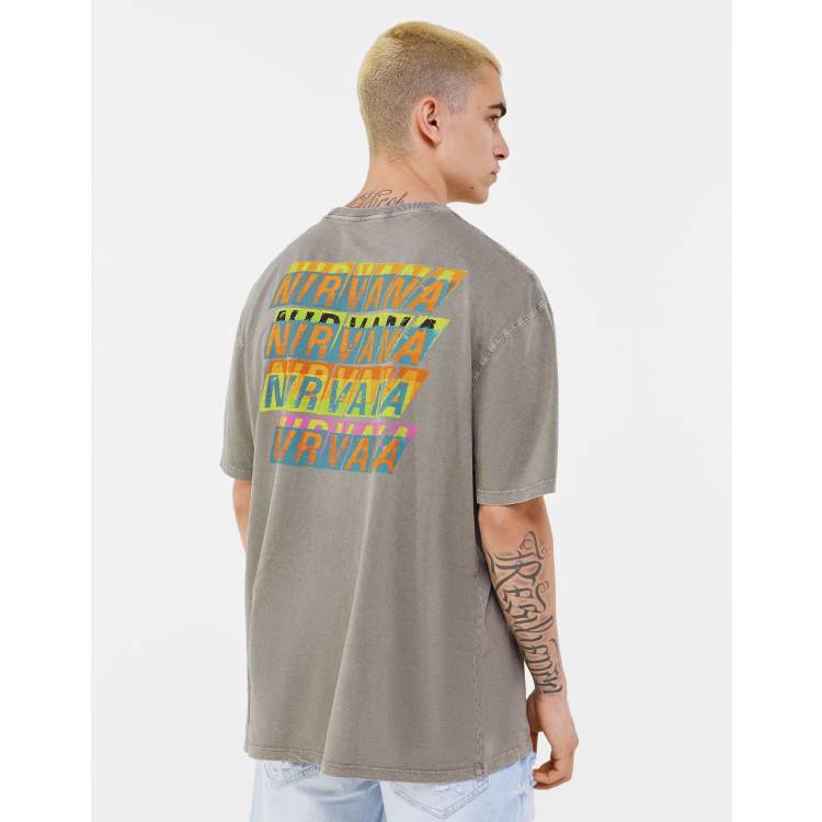 Bershka Nirvana t shirt with back print in gray