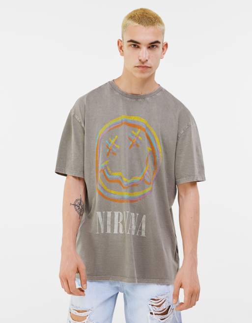 Bershka Nirvana t shirt with back print in gray