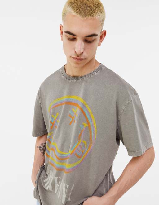 Bershka Nirvana t shirt with back print in gray