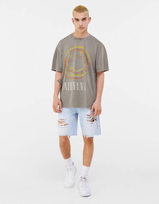 Bershka Nirvana t shirt with back print in gray