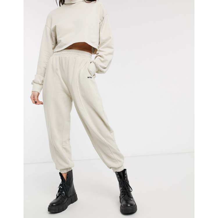 Bershka No Item slogan oversized jogger in beige ASOS