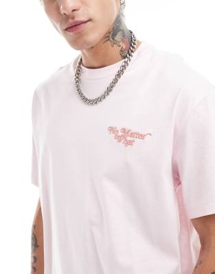 no matter what embroidered t-shirt in pink