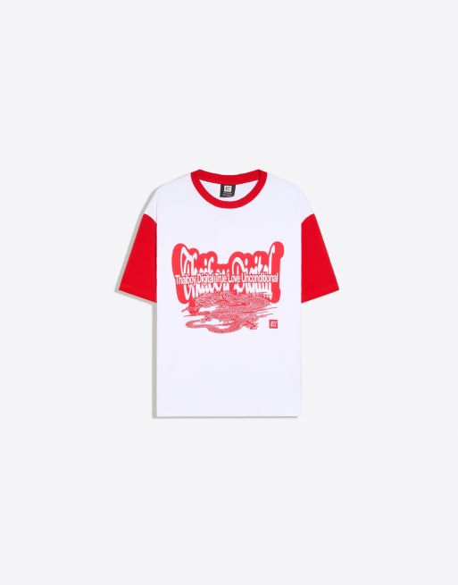 Bershka Nts x thaiboy digitaltryckt t-shirt med korta ärmar i vitt, 5 av 5