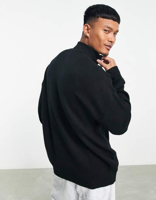Bershka – NYC – Czarny welurowy sweter z suwakiem pod szyją, 4 z 4
