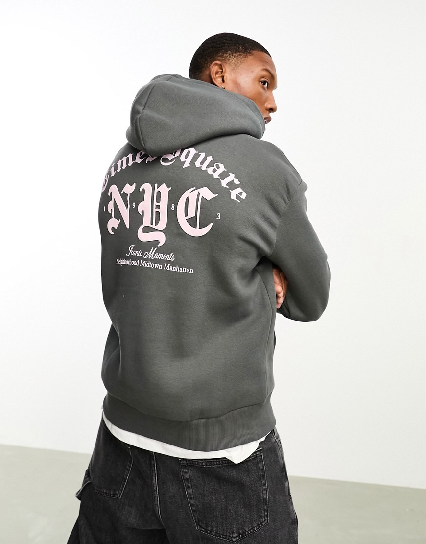 NYC printed hoodie in charcoal-Gray