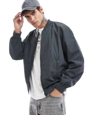 nylon bomber jacket in charcoal-Gray