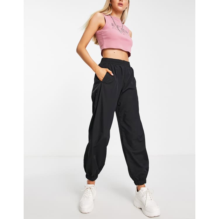 Bershka nylon cargo parachute pants in black