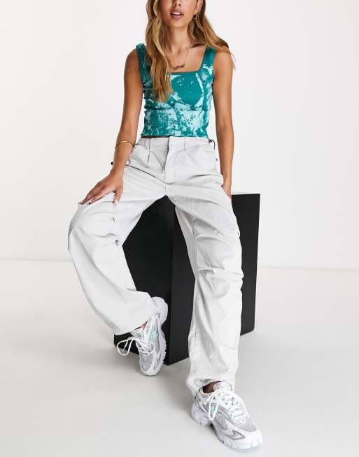 Bershka nylon cargo parachute pants in grey