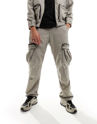 Bershka nylon co-ord utility trouser in grey