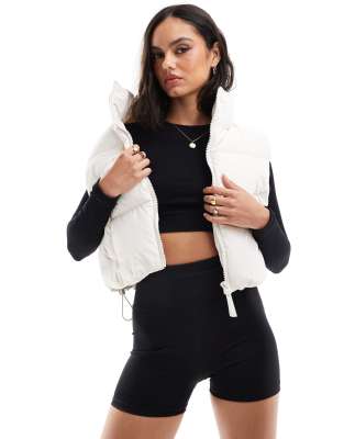 nylon cropped boxy vest in ecru-Neutral