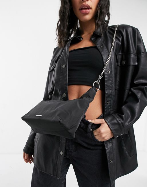Bershka nylon-look shoulder bag in black | ASOS