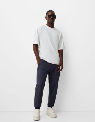 Bershka Nylon Pants In Navy