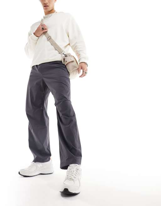 Bershka nylon parachute pants in slate grey 