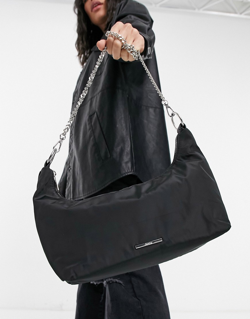 Bershka nylon shoulder bag in black