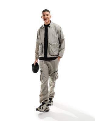 Bershka Nylon Utility Jacket In Gray - Part Of A Set