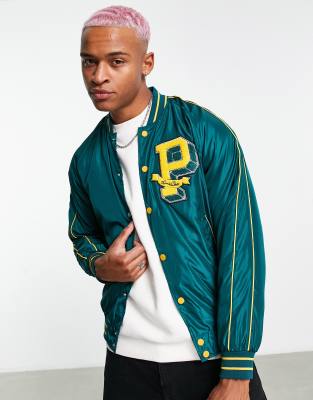 Bershka nylon varsity bomber jacket in blue - ASOS Price Checker