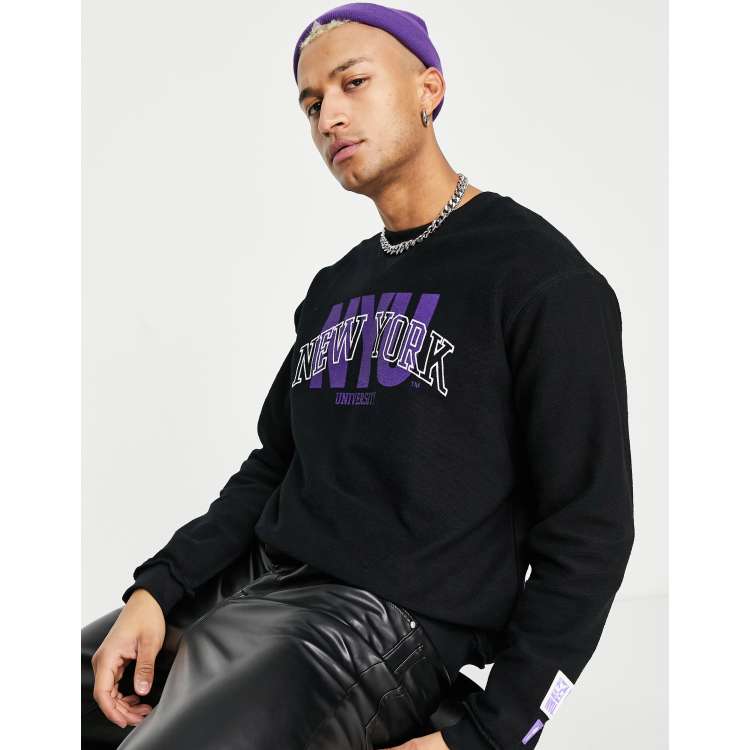 Bershka NYU varsity sweatshirt in charcoal