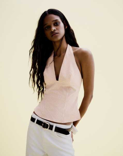 Bershka – Oberteil in Beige mit Reißverschluss vorne - view 1
