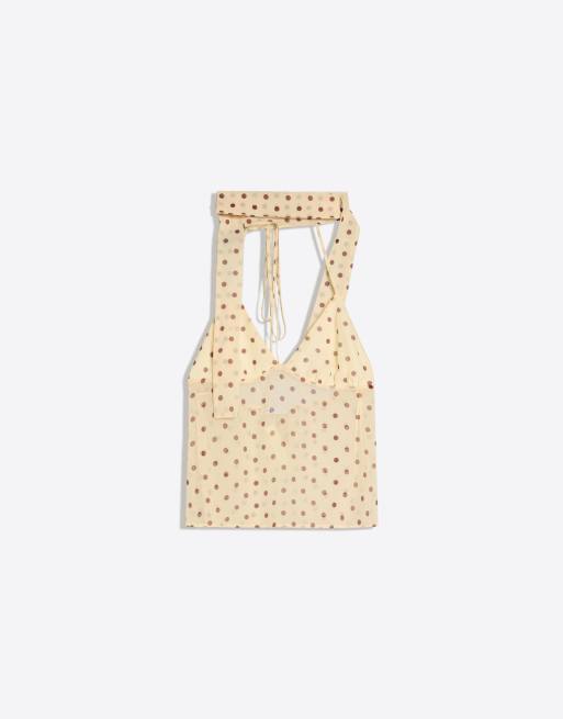 Bershka – Oberteil in Gelb mit Polka Dots und Trägern mit Schaldesign, 4 von 4