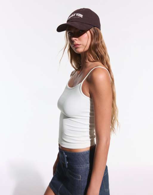 Bershka – Oberteil in Weiß mit Riemchenträgern, 2 von 4