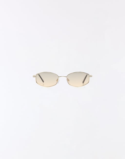 Bershka - Occhiali da sole con montatura squadrata in metallo beige, 2 di 4