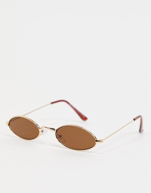 Bershka - Occhiali da sole ovali con bordo dorato, colore marrone