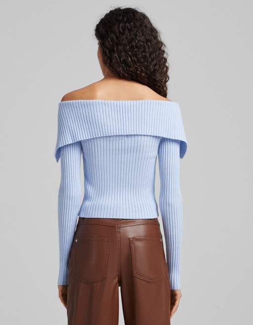 Baby blue off the best sale shoulder sweater