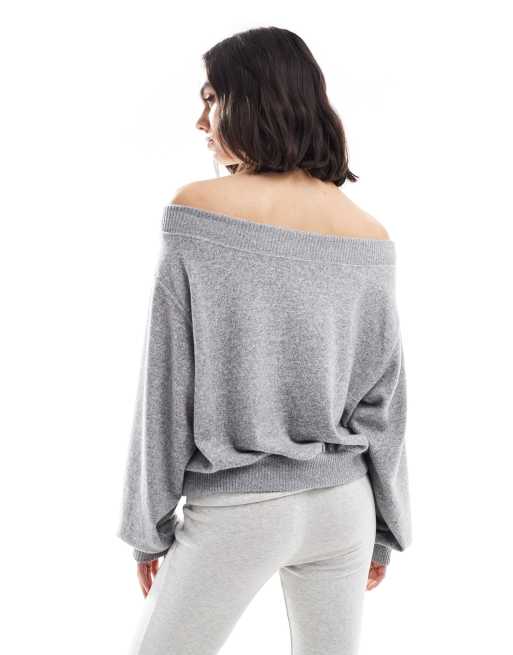 Bershka off the shoulder knit top in gray heather
