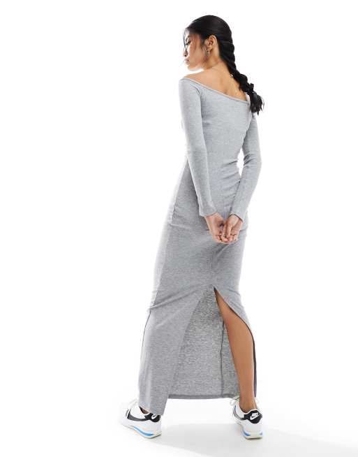 Long sleeve hotsell grey maxi dress