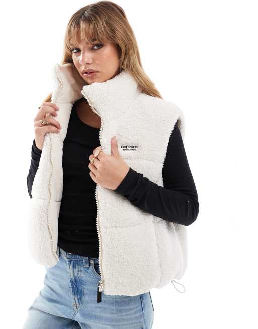 Bershka - Omkeerbare bodywarmer van imitatie-schapenvacht en nylon in ecru