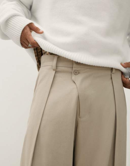 Bershka omlottbyxor med veck i beige, 2 av 5
