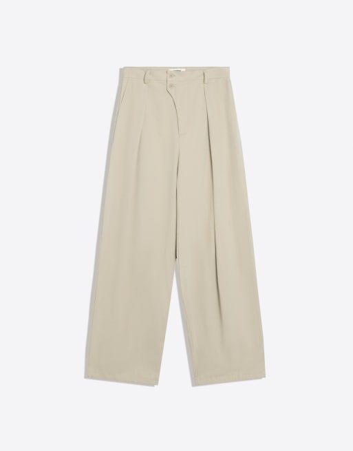 Bershka omlottbyxor med veck i beige, 5 av 5