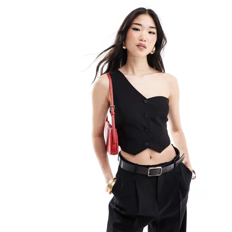 Bershka one shoulder tailored vest in black | ASOS