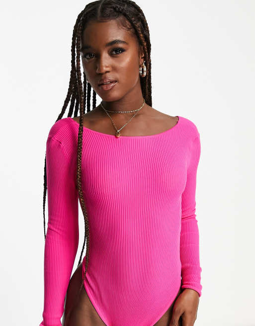 Knitted Scoop Back Long Sleeve Bodysuit