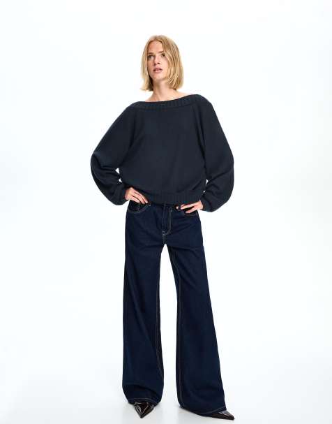 Bershka Open-back sweater in navy - view 1