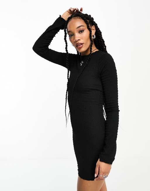 Bershka open back textured mini dress in black | ASOS