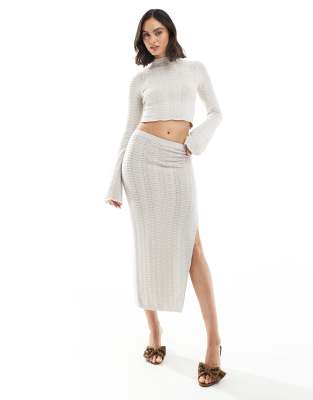 open knit bodycon maxi skirt in stone - part of a set-Neutral